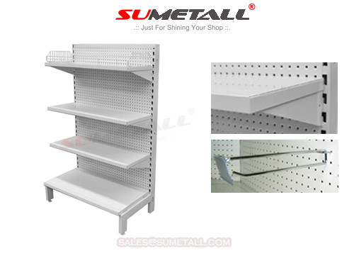 China White Retail Store Shelving / Department Store Fixture Round Hole Perforated Back Panel supplier