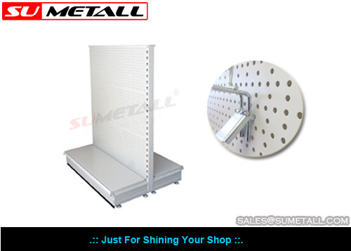 China Movable Supermarket Display Shelving With Sunken Hole Pegboard Two Sided supplier