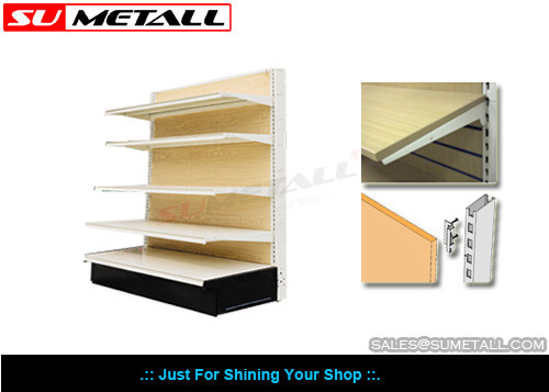 China Medium Duty Supermarket Display Shelving Grocery Store Shelves With MDF Wood Back supplier