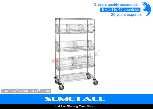 China Industrial Metal Rolling Wire Shelves / Chrome Shelving Racks With Wheels supplier