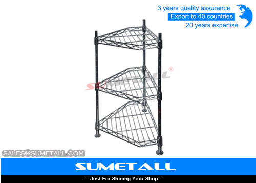 China 3 Levels Corner Shaped Pantry Wire Shelving / Wire Metal Shelving For Household supplier