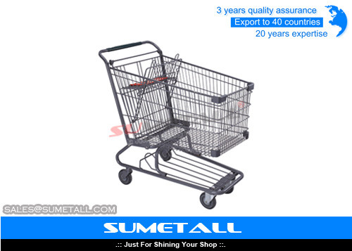 China Wire Metal Supermarket Shopping Cart / 4 Wheel Shopping Trolley Chrome Plated supplier