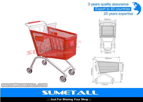 China Supermarket Plastic Shopping Trolley On Wheels supplier