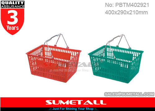 China Small Plastic Shopping Baskets 20L with Metal Handle For Grocery Store 400 X 290 X 210mm supplier