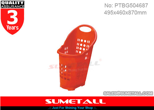 China Supermarket / Grocery Store Plastic Shopping Baskets With Three 2.5 Inch PU Wheels supplier