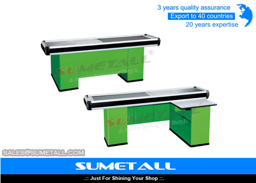 China Colorful Supermarket Cashier Checkout Counter With Strong Aluminum Alloy Border supplier