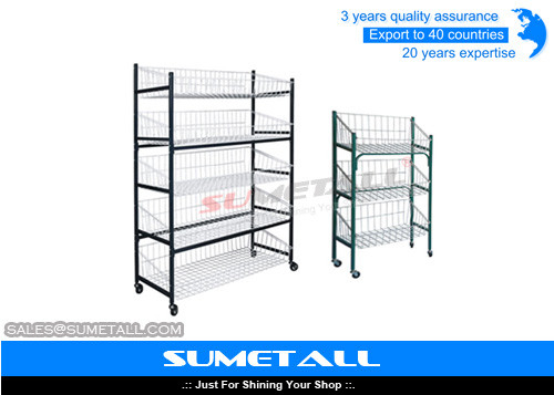 China Multi Layer Metal Wire Shelving / Wire Display Rack With Wheels For Placing Foods supplier