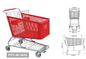 Plastic shopping trolley,supermarket trolley,plastic and metal trolley supplier