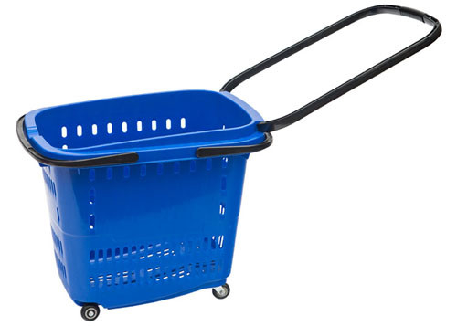 China Blue 55L Shopping Basket With Wheels For Grocery , 4 Wheel Shopping Baskets With Handles supplier