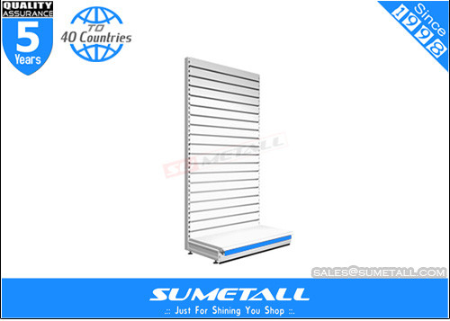 China Luxury Floor Standing Shop Display Shelf H Slot Hole With Slatwall Back Panel supplier