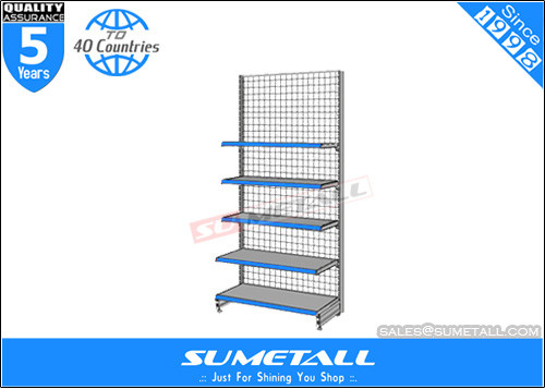 China Custom Multi Tiered Shop Display Shelf Removable With Grid Wire Mesh Backing supplier