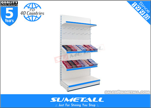 China Steel Supermarket Display Racks  , Jura White Commercial Display Shelves For Stores supplier