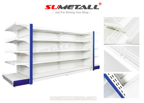 China Multi Layer Retail Store Shelving With Humped Infill Panel For Pharmacy Stores supplier