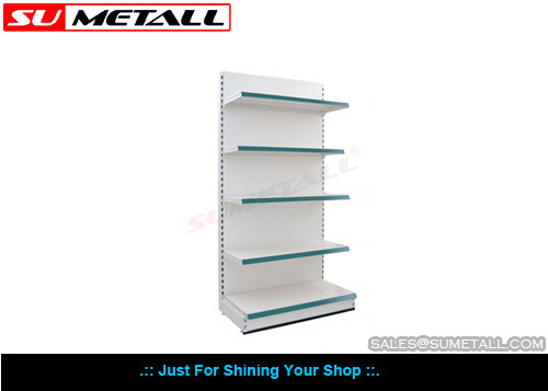 China Flat Back Panel Supermarket Display Shelf / Single Sided Gondola Shelving supplier