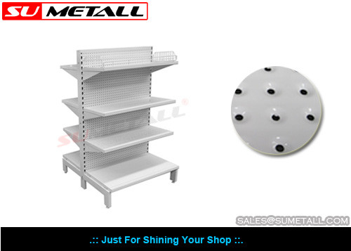 China Two Sided Shop Display Racks For Supermarket , Metal Display Stands With Dimpled Peg Panel supplier