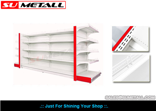 China Humped Infill Panel Supermarket Display Shelf , Shop Display Shelving For Drug Stores supplier