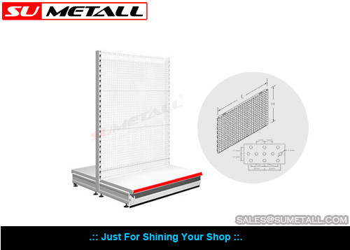 China Dual Side Steel Grocery Store Shelving With Round Hole Back For Retail Outlets supplier