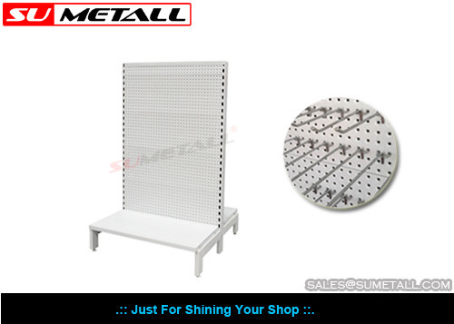 China Custom Steel Supermarket Display Shelves With Volcano Perforated Panel supplier