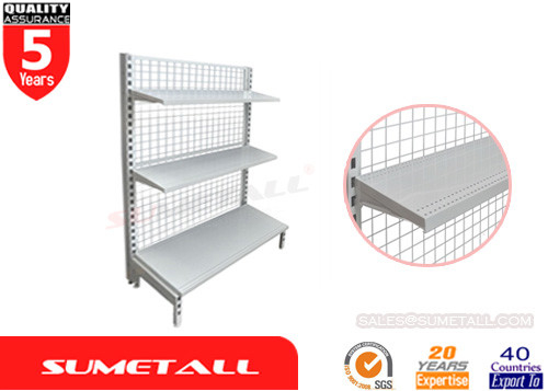 China Single Sided Gondola Shelving With Mesh Grid Back Panel For Pharmacy Store supplier