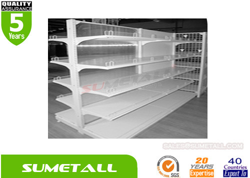 China Doule Sided Convenience Store Shelving , Retail Store Shelving With Clear PVC Plastic Back Panel supplier
