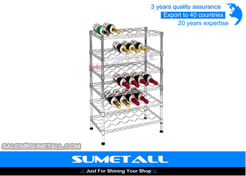 China Adjustable 6 Levels Steel Chrome Wire Shelving Rack For Hanging Wine supplier