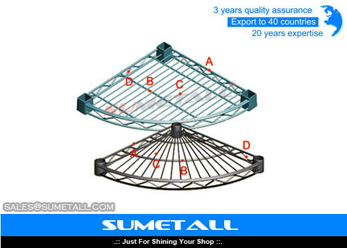 China Custom Radius Corner Metal Wire Shelving Rack For Bathroom D18&quot; And D24&quot; supplier