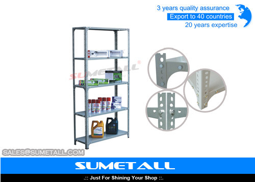 China Light Weight Slotted Angle Shelving With Bolt And Nuts , Closet Metal Storage Shelves supplier