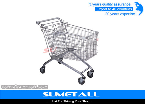 China Rolling Supermarket Shopping Trolley 4 Wheels Metal Grocery Cart Customized supplier