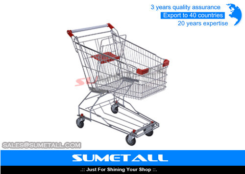 China 125L Metal Shopping Cart Shopping Trolley With Base Tray For Superstores supplier