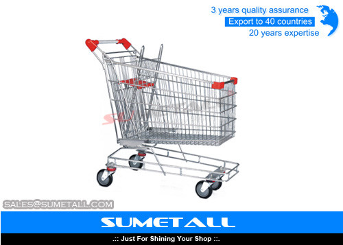 China Metal Supermarket Shopping Trolley Wheel Lock 240L / Shopping Cart For Groceries supplier