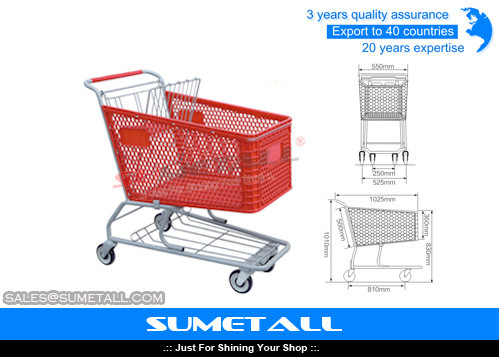 China 180L Plastic Shopping Trolley Supermarket Shopping Cart With TPR Wheels supplier
