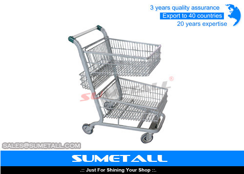 China Metal Double Basket Shopping Cart , 2 Basket Shopping Trolley For Supermarket supplier