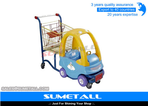 China Customized Funny Supermarket Shopping Trolley With Kids Play Plastic Cab supplier