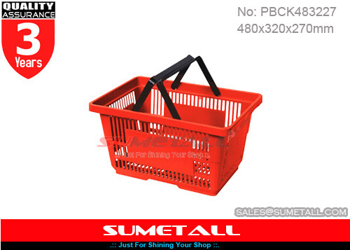 China Red Plastic Shopping Baskets With Handles 28L For Grocery Store 480 X 320 X 270mm supplier
