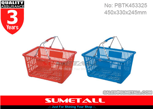 China Metal Handle Supermarket Plastic Shopping Baskets / Hand Held Shopping Baskets supplier