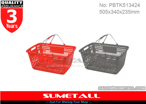 China Red Grey Color Grocery Plastic Shopping Baskets For Retail Stores / Supermarket supplier