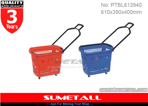China Plastic Shopping Basket With Wheels And Handle supplier