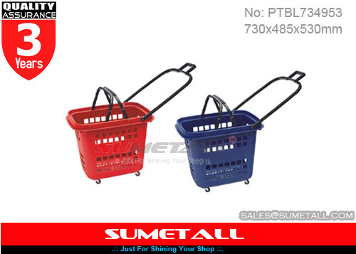 China 70L Rolling Shopping Basket With ABS Handles , Supermarket Basket With Wheels supplier