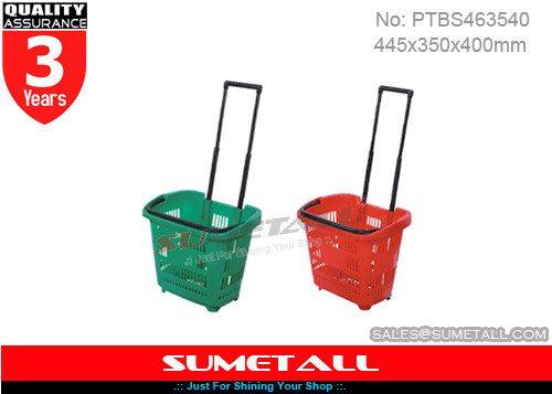 China 31L Plastic Shopping Trolley On Wheels / Shopping Basket With Aluminum Telescopic Handle supplier