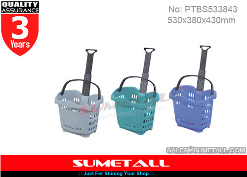 China 2 Wheeled Plastic Shopping Baskets  / Grocery Shopping Basket For Retail Stores supplier