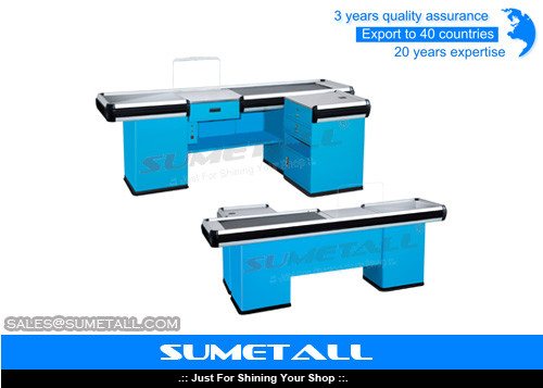 China Customized Retail Checkout Counter With Conveyor Belt , Cash Register Table Counter supplier
