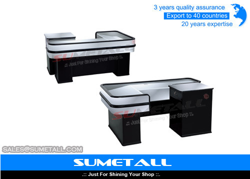 China Steel Body Grocery Store Checkout Counter Casher Table With Corrsion Protection supplier