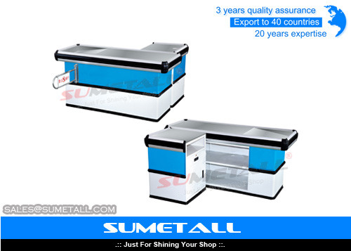 China Steel Retail Checkout Counter Cashier Table For Supermarket / Convenience Store supplier