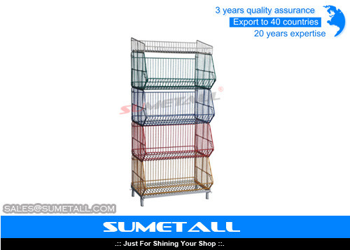 China 5 Tiers Colorful Stackable Wire Metal Shelving , Wire Storage Racks For Promotional Products supplier
