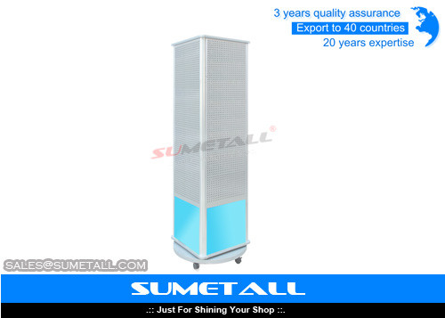 China 4 Sided Rotating Metal Display Rack Product Display Stands With Wire Shelving supplier