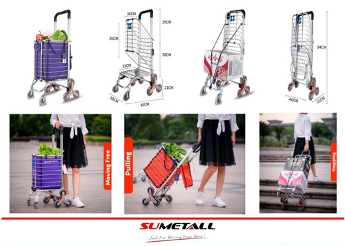 China Aluminum folding shopping cart with stair climbing wheels for personal in supermarket, grocery store and farmer markets supplier