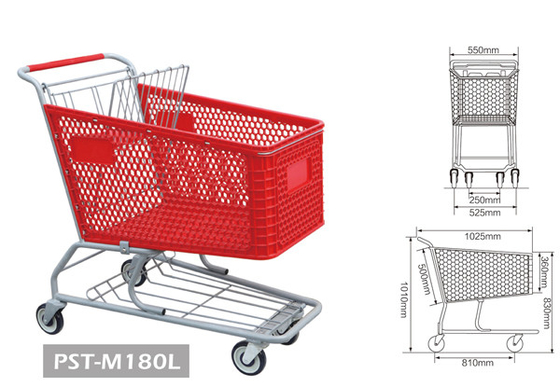 China PST-M180L Red Color Supermarket shopping Trolley with Four Wheels 180L shopping cart for Grocery Store supplier